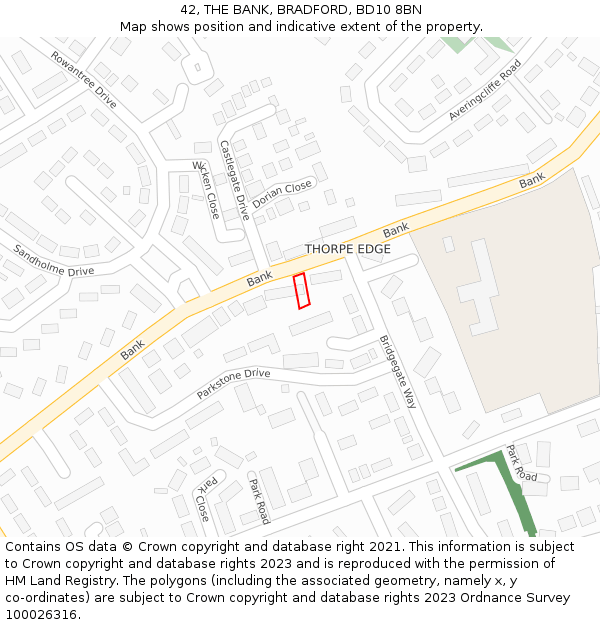 42, THE BANK, BRADFORD, BD10 8BN: Location map and indicative extent of plot