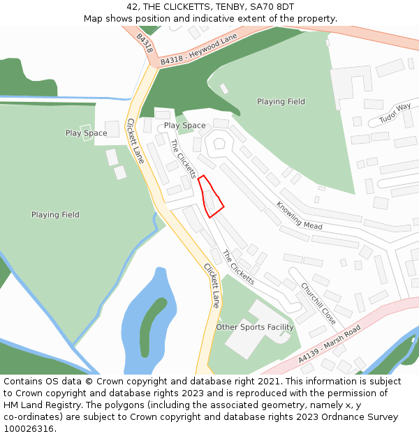 42, THE CLICKETTS, TENBY, SA70 8DT: Location map and indicative extent of plot