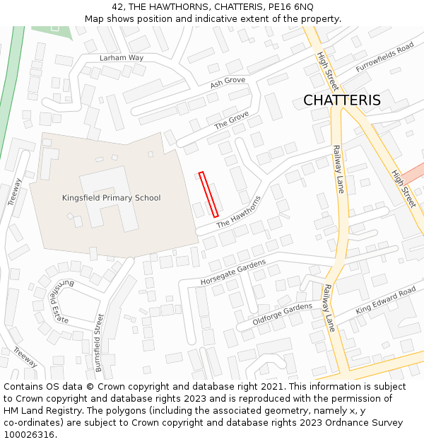 42, THE HAWTHORNS, CHATTERIS, PE16 6NQ: Location map and indicative extent of plot