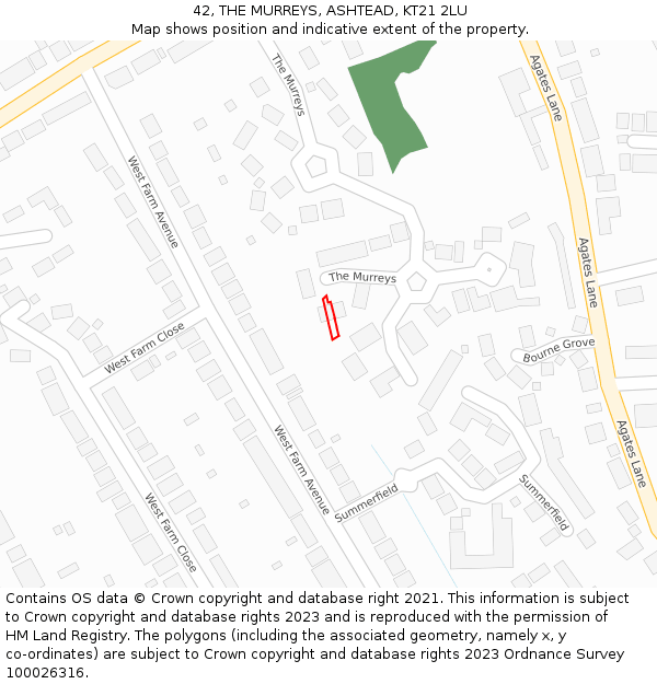 42, THE MURREYS, ASHTEAD, KT21 2LU: Location map and indicative extent of plot