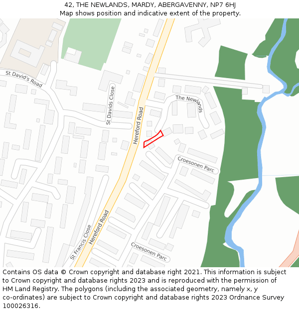 42, THE NEWLANDS, MARDY, ABERGAVENNY, NP7 6HJ: Location map and indicative extent of plot
