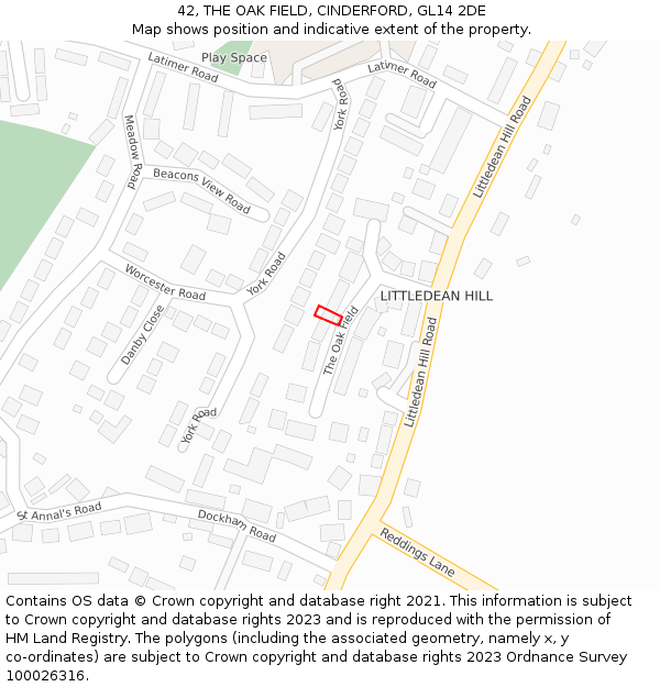 42, THE OAK FIELD, CINDERFORD, GL14 2DE: Location map and indicative extent of plot