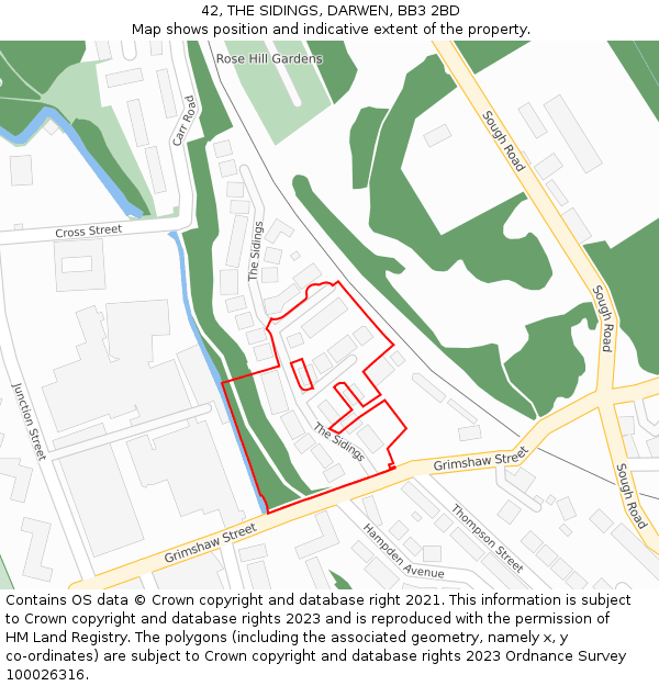 42, THE SIDINGS, DARWEN, BB3 2BD: Location map and indicative extent of plot