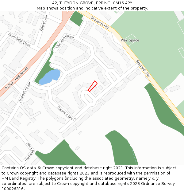 42, THEYDON GROVE, EPPING, CM16 4PY: Location map and indicative extent of plot