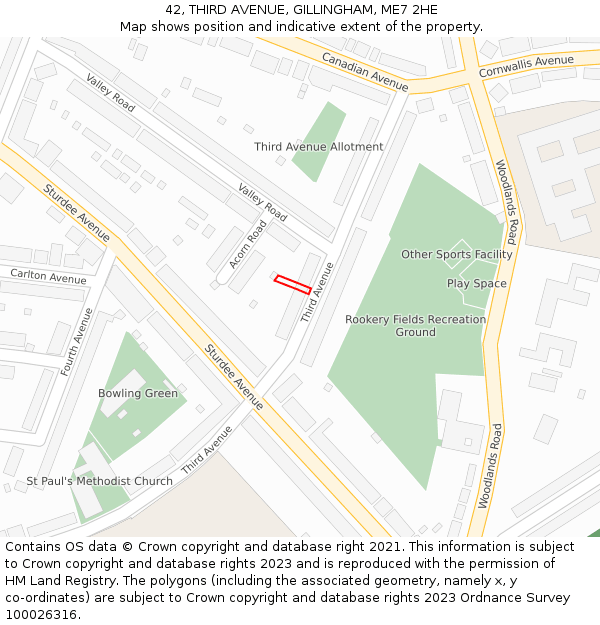 42, THIRD AVENUE, GILLINGHAM, ME7 2HE: Location map and indicative extent of plot