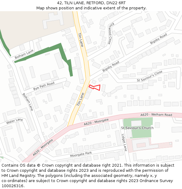 42, TILN LANE, RETFORD, DN22 6RT: Location map and indicative extent of plot