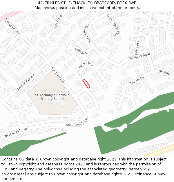 42, TINKLER STILE, THACKLEY, BRADFORD, BD10 8WB: Location map and indicative extent of plot