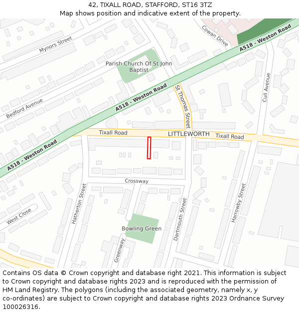 42, TIXALL ROAD, STAFFORD, ST16 3TZ: Location map and indicative extent of plot