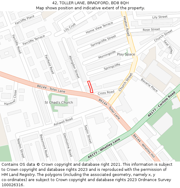 42, TOLLER LANE, BRADFORD, BD8 8QH: Location map and indicative extent of plot