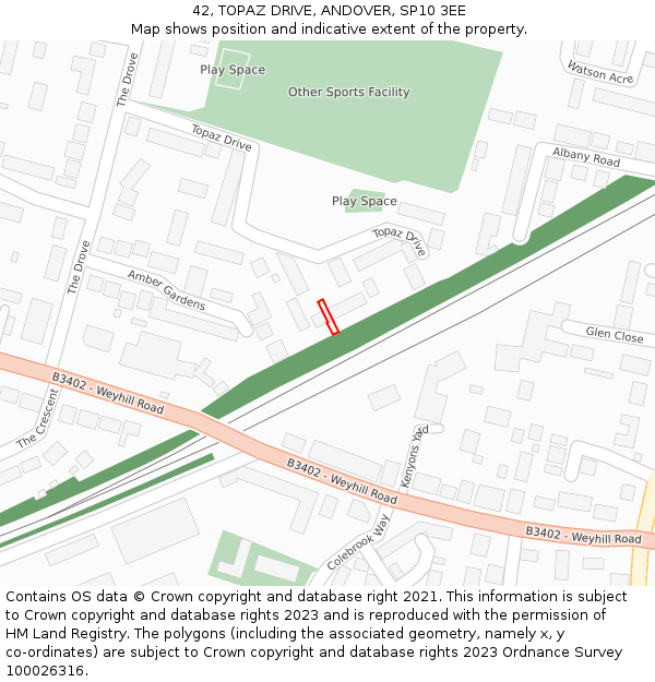 42, TOPAZ DRIVE, ANDOVER, SP10 3EE: Location map and indicative extent of plot