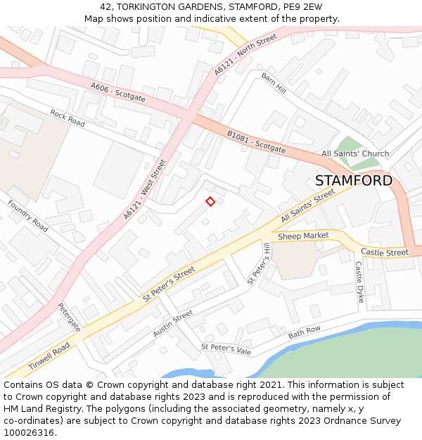 42, TORKINGTON GARDENS, STAMFORD, PE9 2EW: Location map and indicative extent of plot