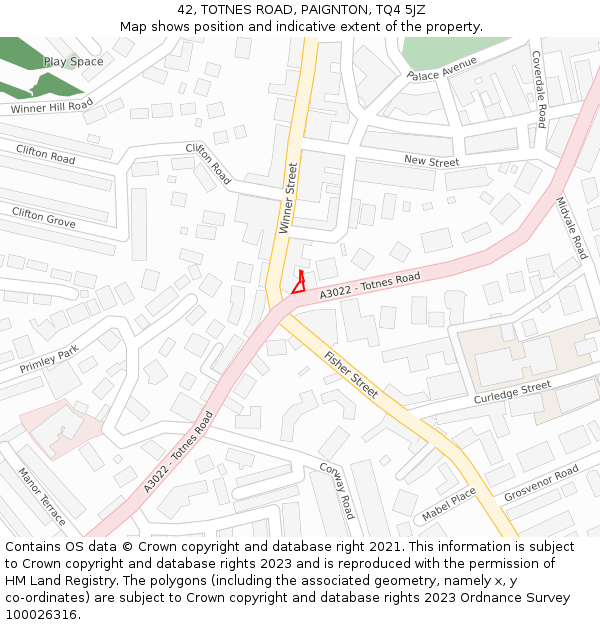 42, TOTNES ROAD, PAIGNTON, TQ4 5JZ: Location map and indicative extent of plot