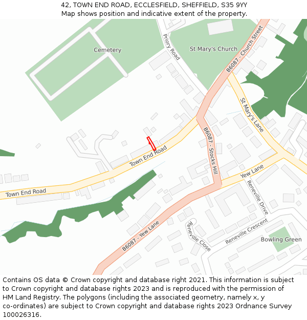 42, TOWN END ROAD, ECCLESFIELD, SHEFFIELD, S35 9YY: Location map and indicative extent of plot