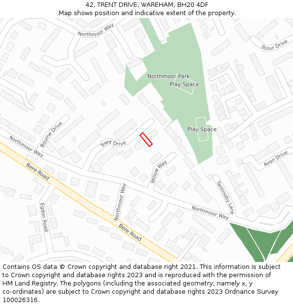 42, TRENT DRIVE, WAREHAM, BH20 4DF: Location map and indicative extent of plot