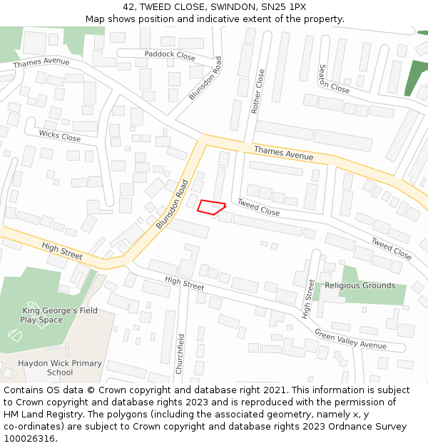 42, TWEED CLOSE, SWINDON, SN25 1PX: Location map and indicative extent of plot