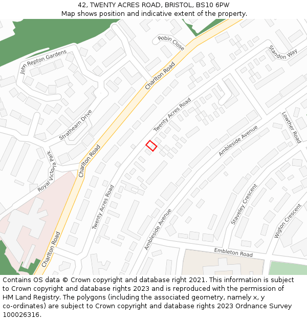 42, TWENTY ACRES ROAD, BRISTOL, BS10 6PW: Location map and indicative extent of plot
