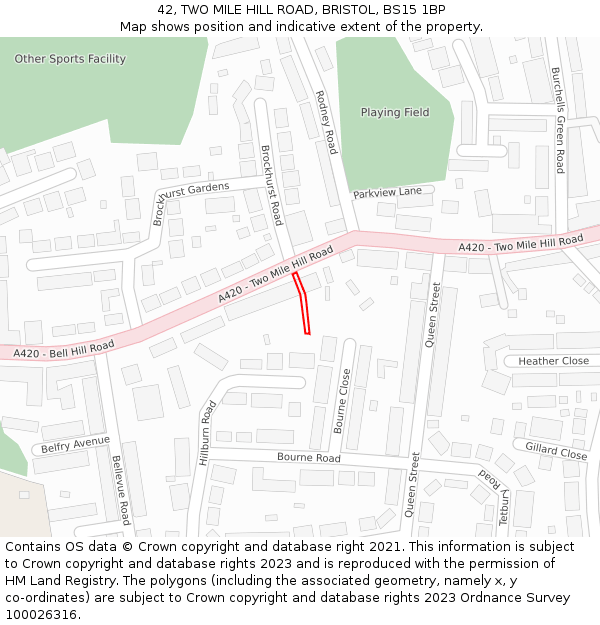 42, TWO MILE HILL ROAD, BRISTOL, BS15 1BP: Location map and indicative extent of plot