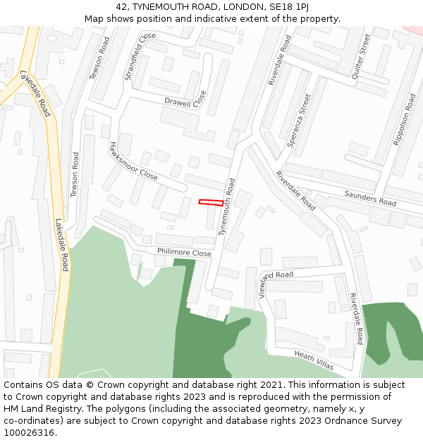 42, TYNEMOUTH ROAD, LONDON, SE18 1PJ: Location map and indicative extent of plot