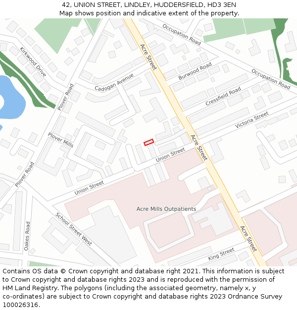 42, UNION STREET, LINDLEY, HUDDERSFIELD, HD3 3EN: Location map and indicative extent of plot