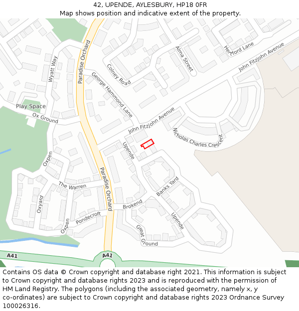 42, UPENDE, AYLESBURY, HP18 0FR: Location map and indicative extent of plot