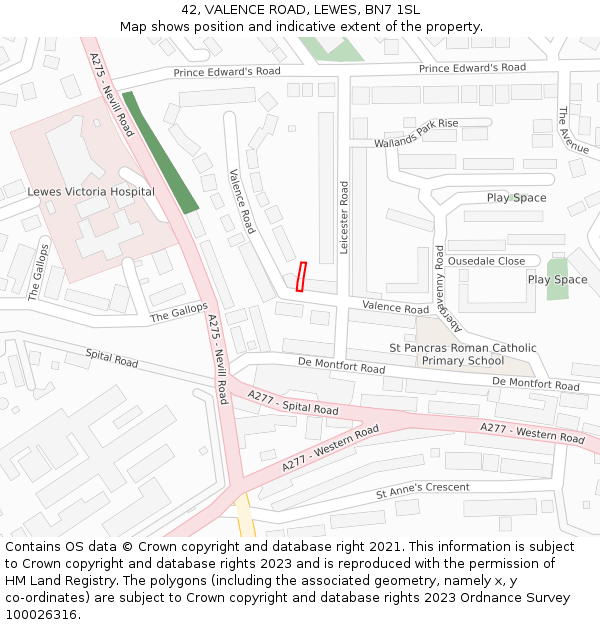 42, VALENCE ROAD, LEWES, BN7 1SL: Location map and indicative extent of plot