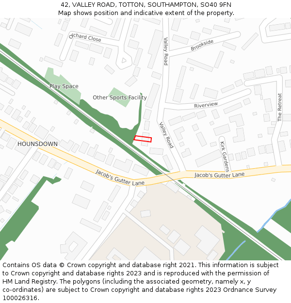 42, VALLEY ROAD, TOTTON, SOUTHAMPTON, SO40 9FN: Location map and indicative extent of plot