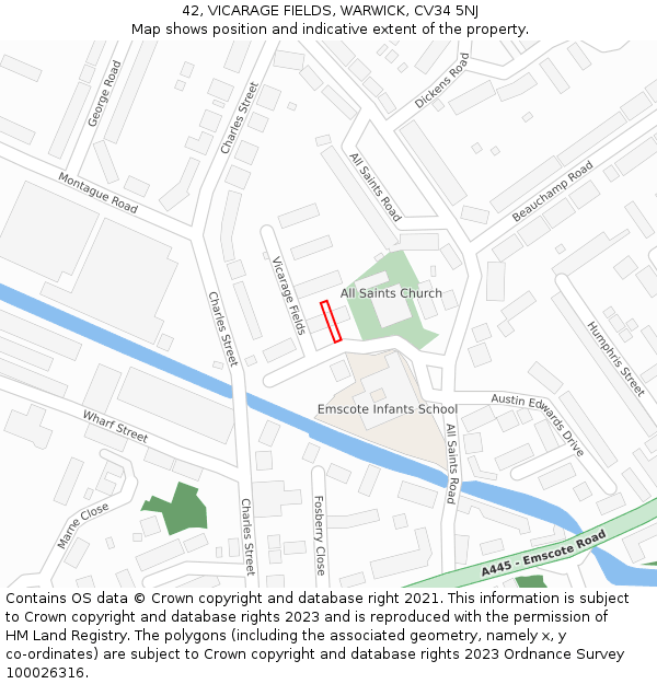 42, VICARAGE FIELDS, WARWICK, CV34 5NJ: Location map and indicative extent of plot