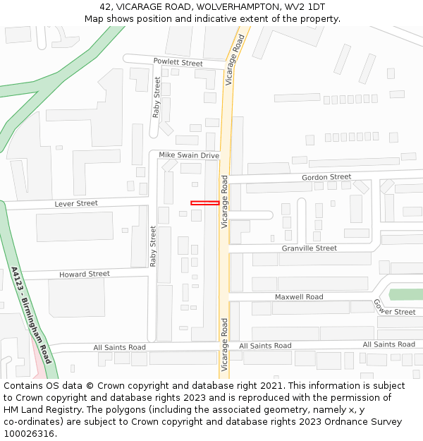 42, VICARAGE ROAD, WOLVERHAMPTON, WV2 1DT: Location map and indicative extent of plot