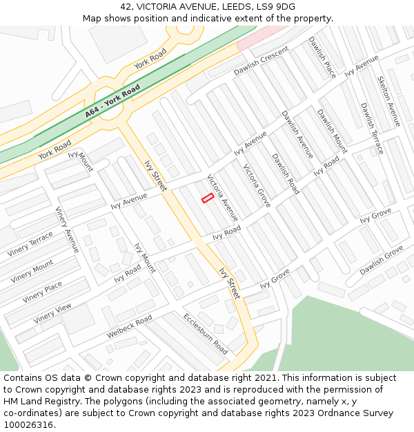 42, VICTORIA AVENUE, LEEDS, LS9 9DG: Location map and indicative extent of plot