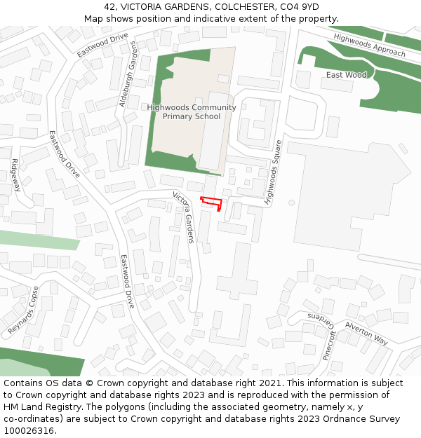 42, VICTORIA GARDENS, COLCHESTER, CO4 9YD: Location map and indicative extent of plot