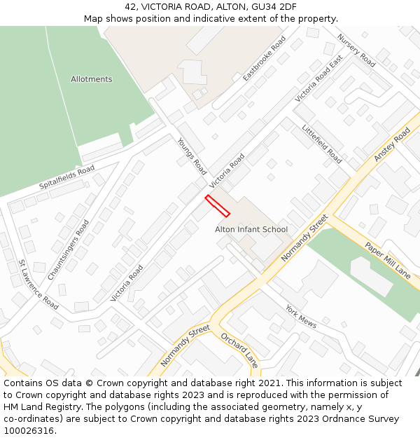 42, VICTORIA ROAD, ALTON, GU34 2DF: Location map and indicative extent of plot