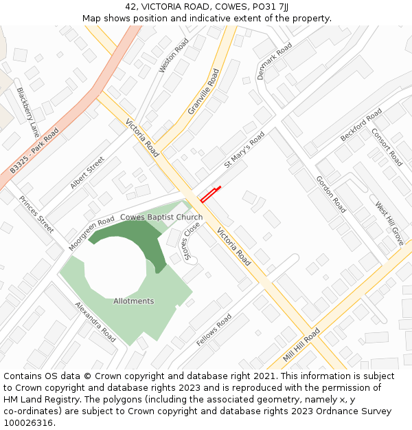 42, VICTORIA ROAD, COWES, PO31 7JJ: Location map and indicative extent of plot