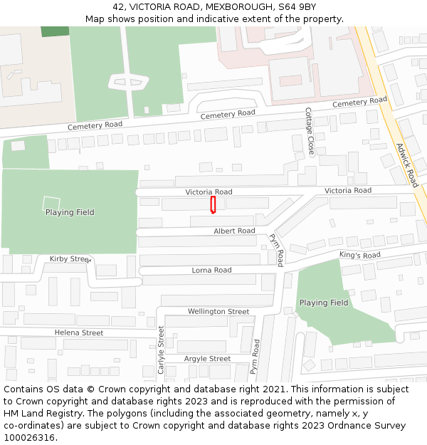 42, VICTORIA ROAD, MEXBOROUGH, S64 9BY: Location map and indicative extent of plot