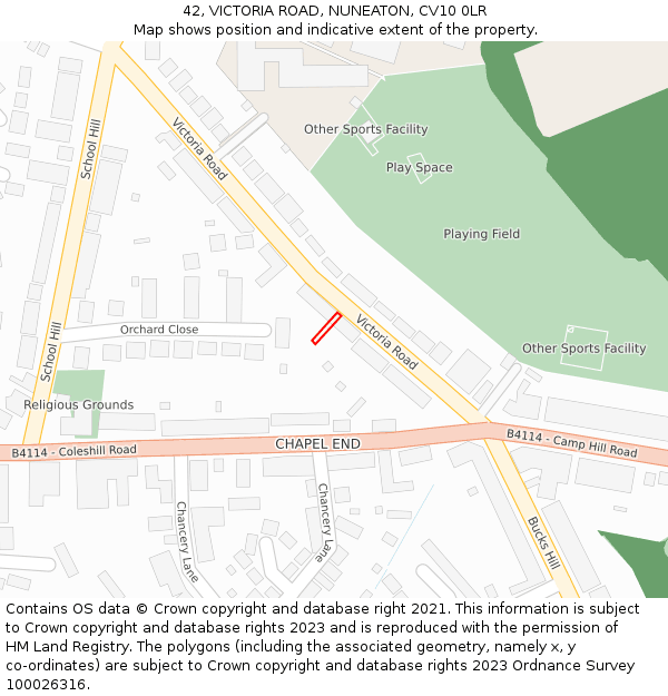 42, VICTORIA ROAD, NUNEATON, CV10 0LR: Location map and indicative extent of plot