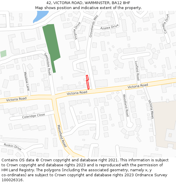 42, VICTORIA ROAD, WARMINSTER, BA12 8HF: Location map and indicative extent of plot