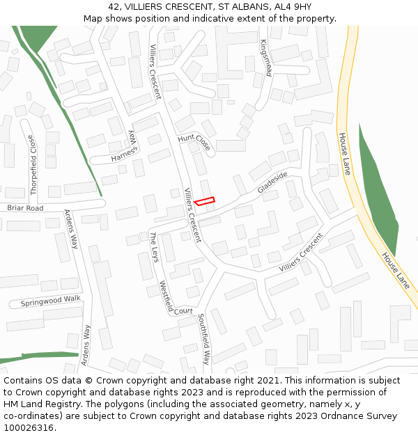 42, VILLIERS CRESCENT, ST ALBANS, AL4 9HY: Location map and indicative extent of plot