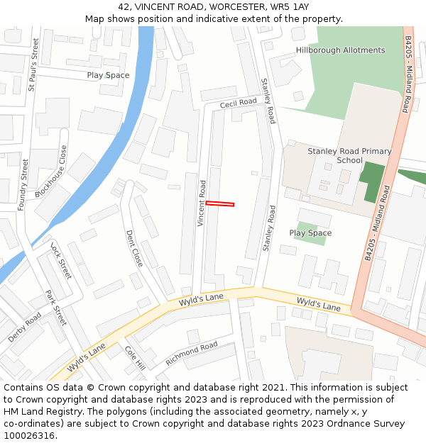 42, VINCENT ROAD, WORCESTER, WR5 1AY: Location map and indicative extent of plot