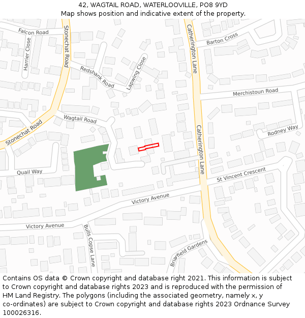 42, WAGTAIL ROAD, WATERLOOVILLE, PO8 9YD: Location map and indicative extent of plot