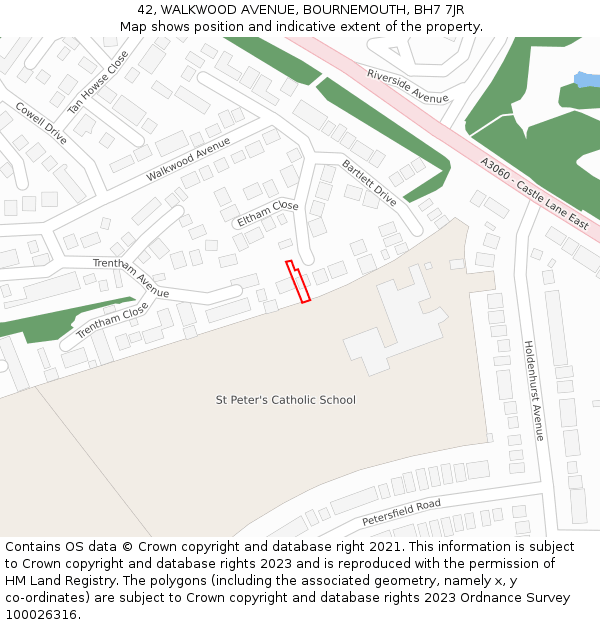 42, WALKWOOD AVENUE, BOURNEMOUTH, BH7 7JR: Location map and indicative extent of plot