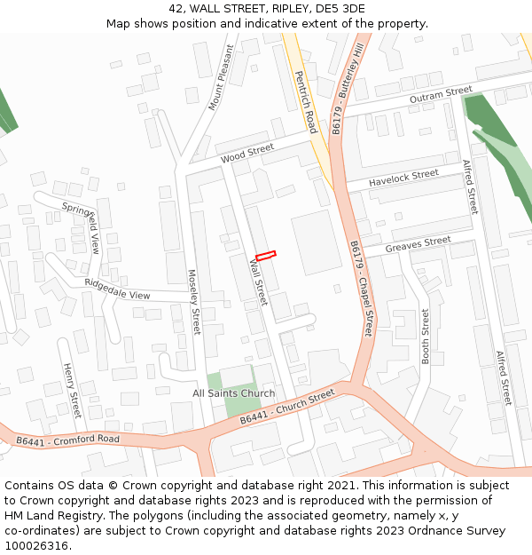 42, WALL STREET, RIPLEY, DE5 3DE: Location map and indicative extent of plot