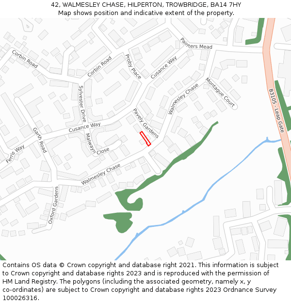 42, WALMESLEY CHASE, HILPERTON, TROWBRIDGE, BA14 7HY: Location map and indicative extent of plot