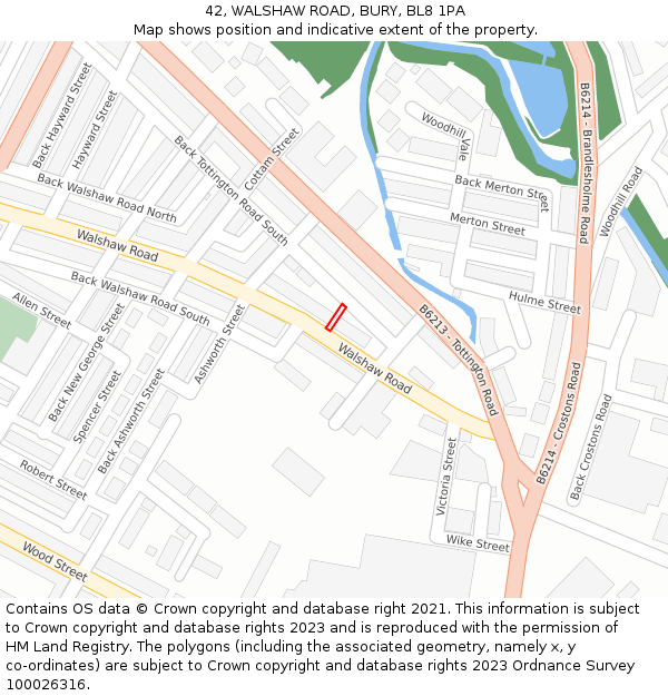 42, WALSHAW ROAD, BURY, BL8 1PA: Location map and indicative extent of plot