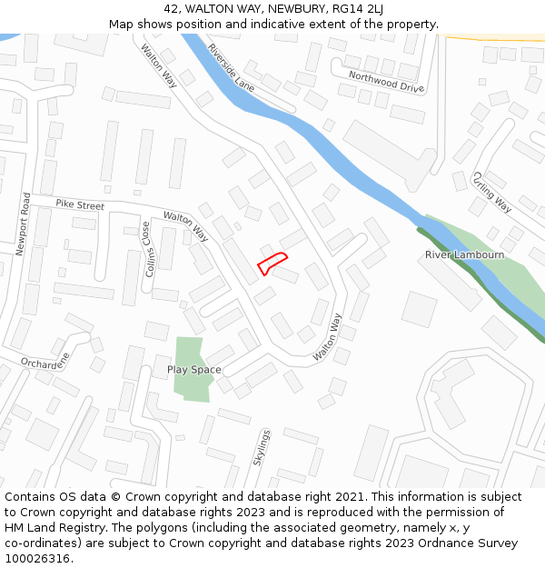 42, WALTON WAY, NEWBURY, RG14 2LJ: Location map and indicative extent of plot