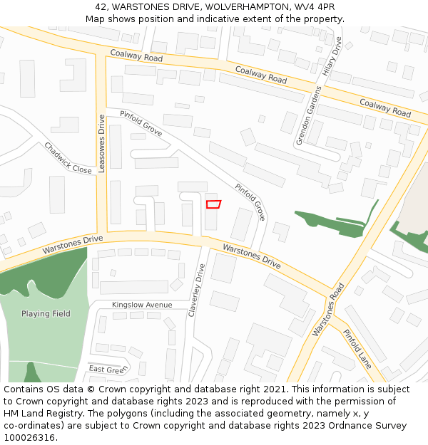 42, WARSTONES DRIVE, WOLVERHAMPTON, WV4 4PR: Location map and indicative extent of plot