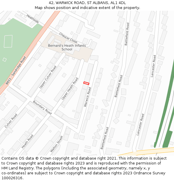 42, WARWICK ROAD, ST ALBANS, AL1 4DL: Location map and indicative extent of plot