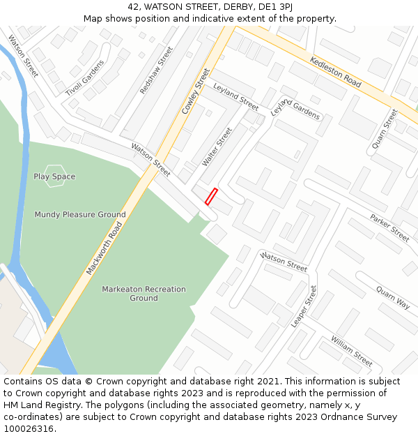 42, WATSON STREET, DERBY, DE1 3PJ: Location map and indicative extent of plot