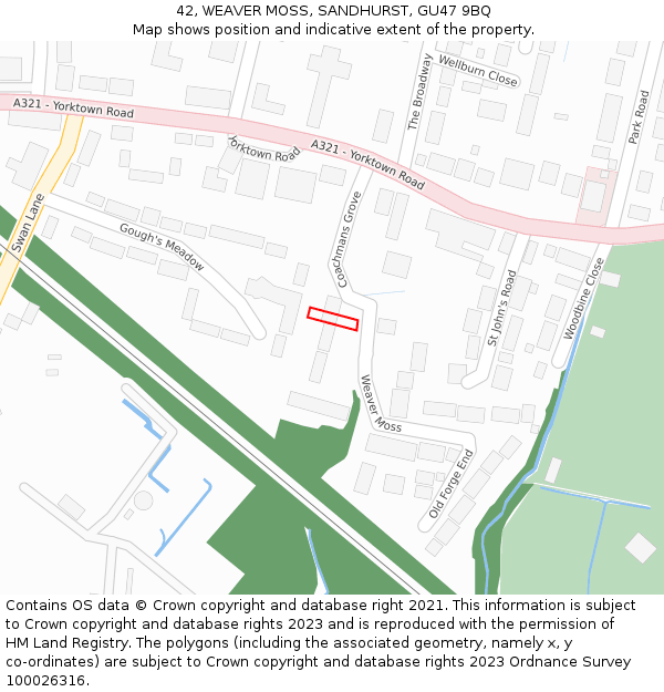 42, WEAVER MOSS, SANDHURST, GU47 9BQ: Location map and indicative extent of plot