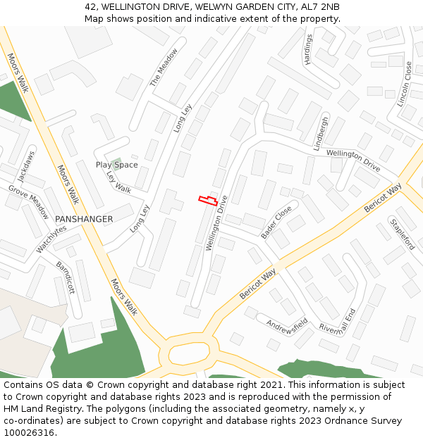 42, WELLINGTON DRIVE, WELWYN GARDEN CITY, AL7 2NB: Location map and indicative extent of plot