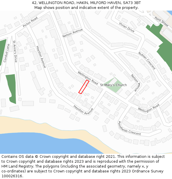 42, WELLINGTON ROAD, HAKIN, MILFORD HAVEN, SA73 3BT: Location map and indicative extent of plot