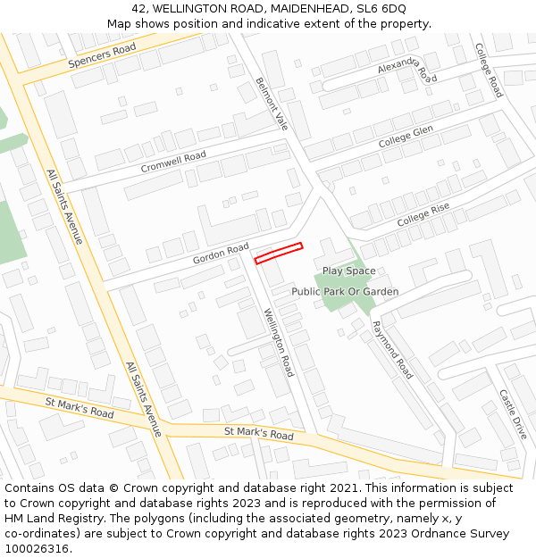 42, WELLINGTON ROAD, MAIDENHEAD, SL6 6DQ: Location map and indicative extent of plot